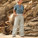 Pantalon Tom - coton/lin vert d'eau - Quintessence