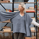 Poncho Erel — maille douce bleu chiné - Quintessence