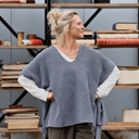 Poncho Erel — maille douce bleu chiné - Quintessence