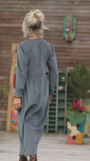 Robe Edonie manches longues - Velours côtelé bleu grisé