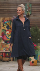 Robe Carole - Jacquard de coton lin bleu marine