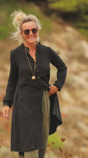 Robe Yuna - Double gaze de coton/lin jacquard fleuri noir