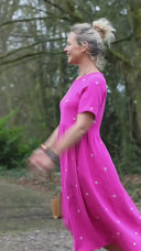 Robe Juliette - double gaze de coton fuchsia brodé