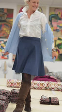 Jupe portefeuille Marie midi - Velours milleraies bleu officier