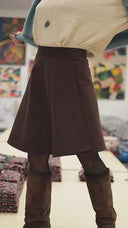 Jupe portefeuille Marie midi - Velours milleraies chocolat