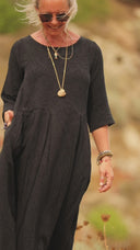 Robe Louisa - Double gaze de coton/lin jacquard fleuri noir