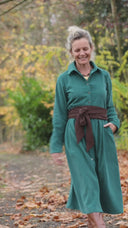 Robe Arlène - Velours milleraies vert émeraude