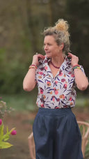 Chemise Honorine - Coton Fleuri écru corail/bleu nuit