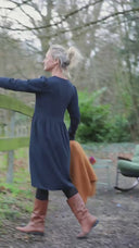 Robe Edonie coupe midi - Sergé de viscose marine