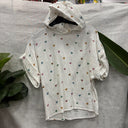 Prototype – Haut à capuche – Tissu gaufré à cœurs – Ivoire multicolore – S – N°017 - Quintessence
