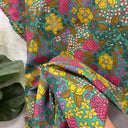 Prototype – Robe droite – Tissu fleuri – Vert, rose et jaune – S – N°016 - Quintessence