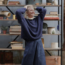 Pull col rond Christina — mohair bleu marine - Quintessence