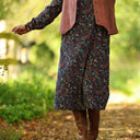 Robe Adélaïde — Velours milleraies bleu paon fleuri - Quintessence