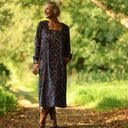 Robe Adélaïde — Velours milleraies bleu paon fleuri - Quintessence