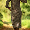 Robe Adélaïde — Velours milleraies léopard sable - Quintessence
