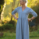 Robe Agathe - Coton lavé plumetis Bleu Atlantique - Quintessence
