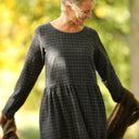 Robe Anaëlle - Flanelle tartan noir, ivoire et camel - Quintessence