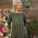 Robe Anaëlle - Velours milleraies kaki - Quintessence