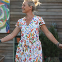 Robe Anastasia midi satin de coton Fleurs de Nacarat - Quintessence