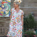 Robe Anastasia midi satin de coton Fleurs de Nacarat - Quintessence