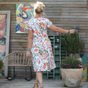 Robe Anastasia midi satin de coton Fleurs de Nacarat - Quintessence