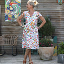 Robe Anastasia midi satin de coton Fleurs de Nacarat - Quintessence