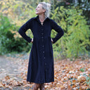 Robe Arlène - Velours milleraies bleu marine - Quintessence