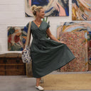 Robe Athéna - popeline de coton vert eucalyptus - Quintessence