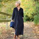 Robe Aurélia - velours côtelé bleu marine - Quintessence