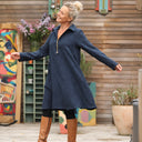 Robe Carole - Jacquard de coton lin bleu marine - Quintessence