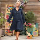 Robe Carole - Jacquard de coton lin bleu marine - Quintessence