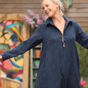 Robe Carole - Jacquard de coton lin bleu marine - Quintessence