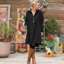 Robe Carole - Jacquard de coton lin noir - Quintessence