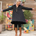 Robe Carole - Jacquard de coton lin noir - Quintessence