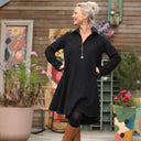 Robe Carole - Jacquard de coton lin noir - Quintessence