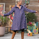 Robe Carole – Velours milleraies Éclats de myosotis - Quintessence