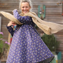 Robe Carole – Velours milleraies Éclats de myosotis - Quintessence