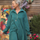 Robe Carole – Velours milleraies Vert lagune - Quintessence