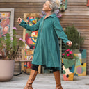 Robe Carole – Velours milleraies Vert lagune - Quintessence