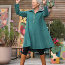 Robe Carole – Velours milleraies Vert lagune - Quintessence