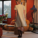 Robe Céleste - coton brodé rayé kaki - Quintessence