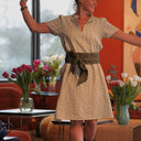 Robe Céleste - coton brodé rayé kaki - Quintessence