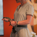 Robe Céleste - coton brodé rayé kaki - Quintessence