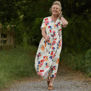 Robe Charline – Armuré de coton Fleurs aquarelle