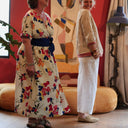 Robe Charline – Armuré de coton Fleurs aquarelle - Quintessence
