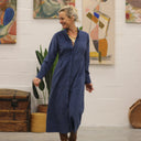 Robe Cyrielle - velours milleraies bleu doux - Quintessence