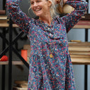 Robe Edmée — Velours milleraies bleu paon fleuri - Quintessence