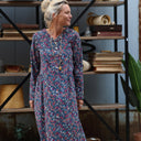 Robe Edmée — Velours milleraies bleu paon fleuri - Quintessence
