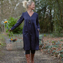 Robe Edonie coupe midi - Armuré marine/pois dorés - Quintessence