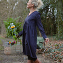 Robe Edonie coupe midi - Armuré marine/pois dorés - Quintessence